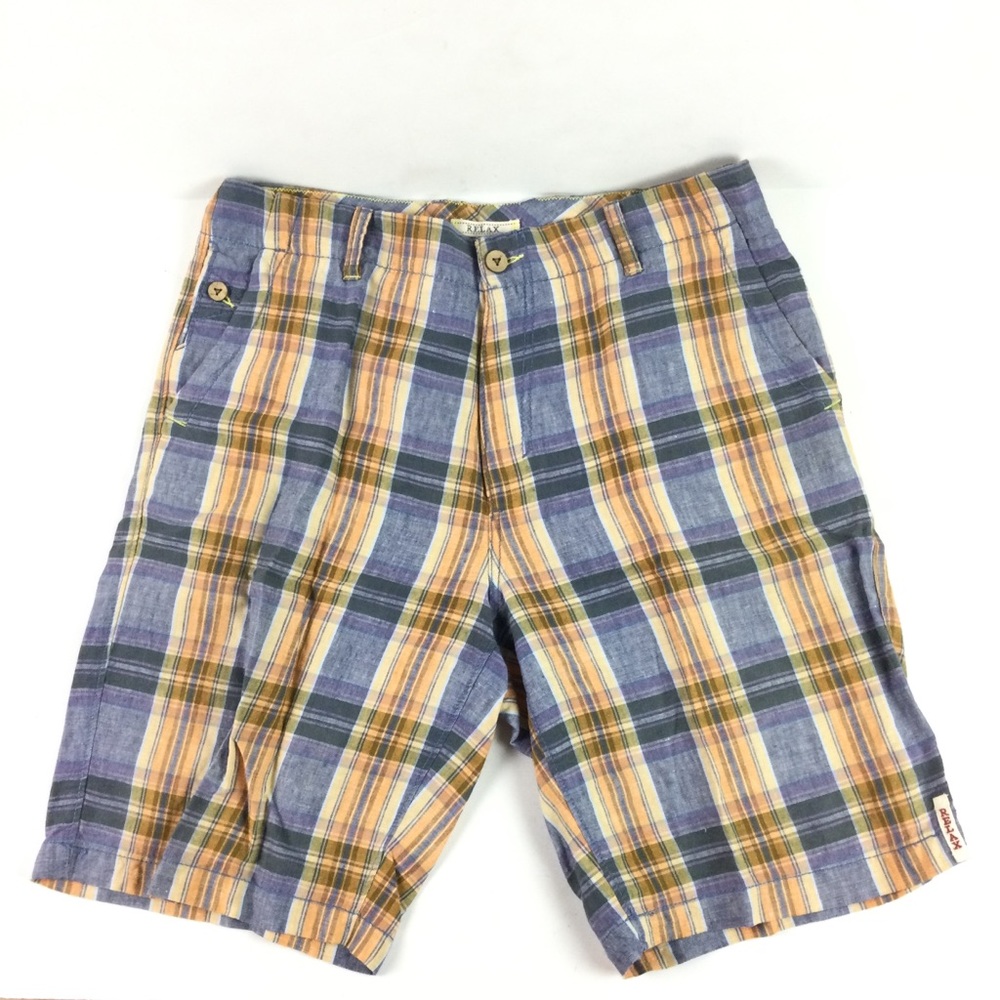 TOMMY BAHAMA Relax 100% Linen Blue Plaid Shorts Men’s Waist 33